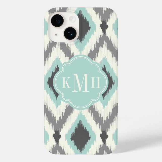 Grått och Mint Tribal Ikat Chevron Monogram (Baksida)