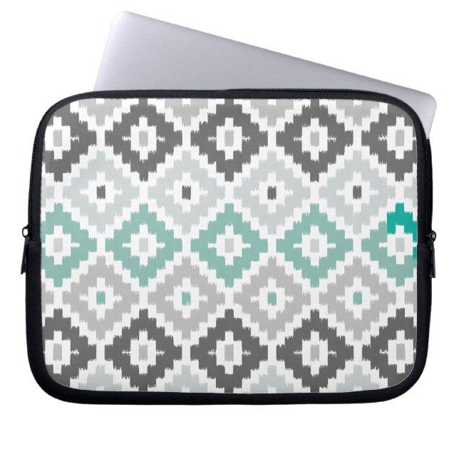 Grått och Mint Tribal Print Ikat Diamond Mönster Laptop Sleeve (Framsidan)