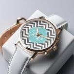 Grått och Mint Zigzags Monogram Armbandsur<br><div class="desc">Elegant och chic har en modern zigzags mönster,  en quatrefoil eller klöver formad ram och ett tre brev monogram.</div>