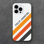 Grått- och orange-diagonal rand vit<br><div class="desc">iphone case med tre diagonala rand i mörk grått och två skuggor orange på vit bakgrund och ditt eget namn i ett fet,  modernt sans serif-teckensnitt.</div>