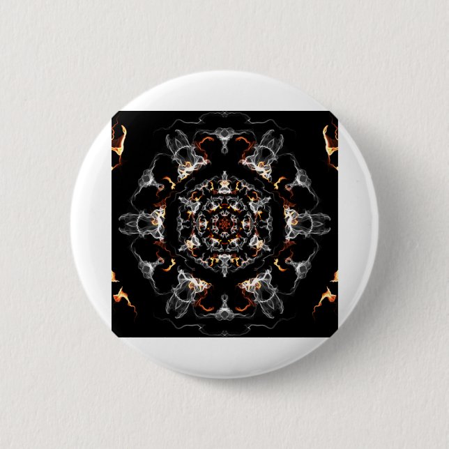 Grått och Orange Flame Mandala Knapp (Framsida)