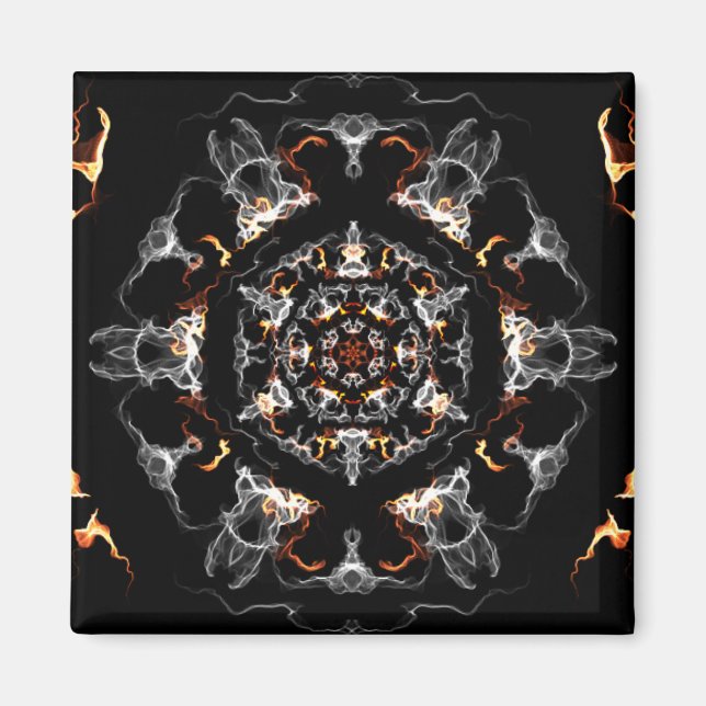 Grått och Orange Flame Mandala Magnet (Framsidan)