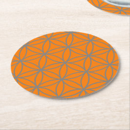 Grått- och Orange-grafik Lotus Flower Design Underlägg Papper Rund
