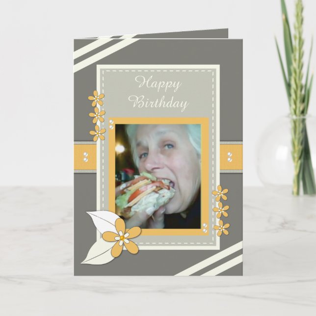 Grått och orange med blommor och foto kort (Framsida)