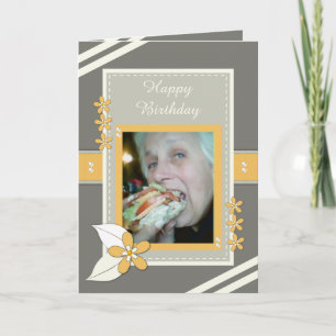 Grått och orange med blommor och foto kort
