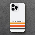 Grått och orange retro rand, eget namn vitt<br><div class="desc">iphone case med tre vågrät rand i mörk grått och två skuggor orange och ditt eget namn i ett fet,  modernt sans serif-teckensnitt.</div>