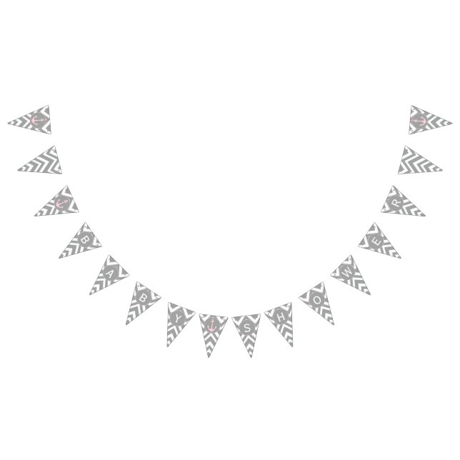 Grått och Pastel Rosa Chevron Nautical Baby Shower Vimplar (Alla)