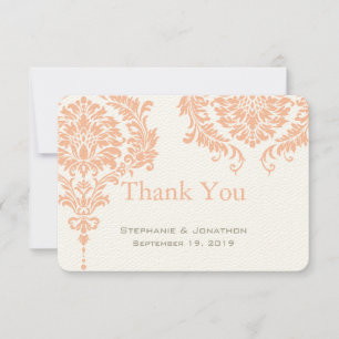 Grått och Peach Coral Damask Wedding Tack Kort