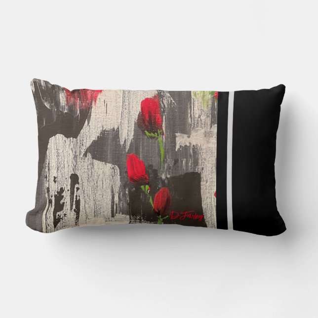 Grått och Red Poppy Ro Dekorativ kudde (Framsida)