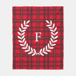 Grått och Red Tartan White Laurel PERSONLIG Fleecefilt