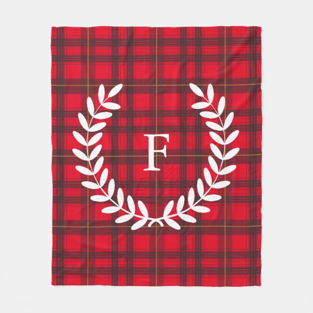 Grått och Red Tartan White Laurel | PERSONLIG Fleecefilt (Framsidan)