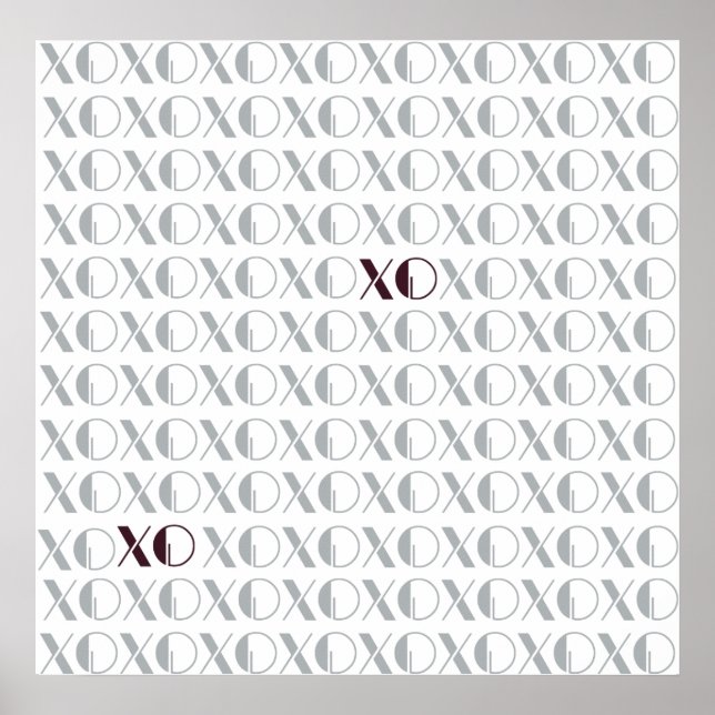 Grått och röd XOXO Poster (Framsidan)