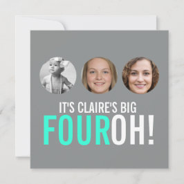 Grått och rosa 40:e FOUROH! fotofödelsedag inbjuda Inbjudningar