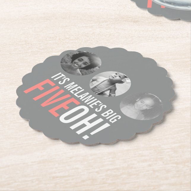 Grått och rosa 50:e FIVEOH! fotofödelsegrafik Underlägg Papper (Vinklad)