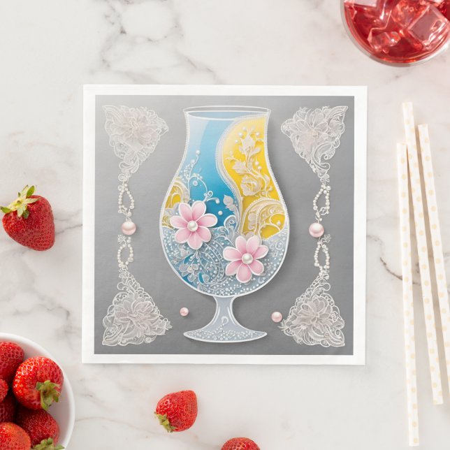 Grått och rosa blommigt glasdesign AI-konst  Pappersservett (Insitu)