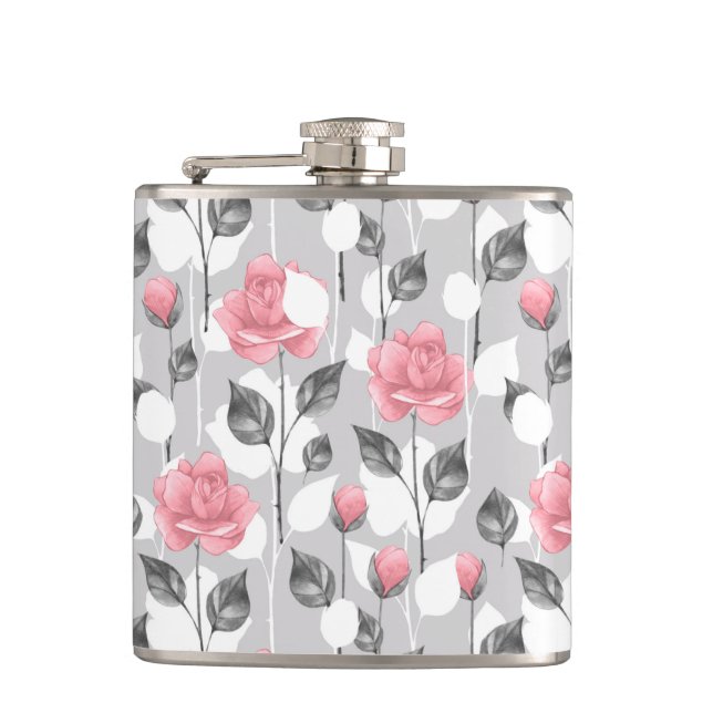 Grått och rosa. Blommönster Fickplunta (Framsidan)