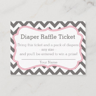 Grått och Rosa Chevron Diaper Raffle Biljett Tilläggskort