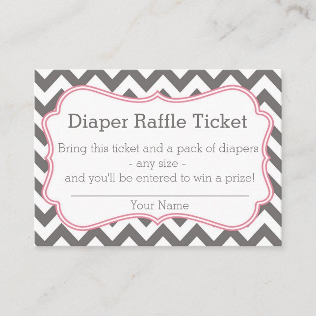 Grått och Rosa Chevron Diaper Raffle Biljett Tilläggskort (Framsida)