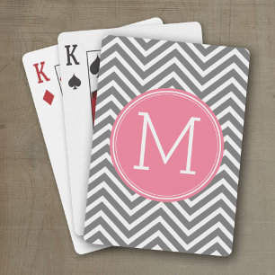 Grått och Rosa Chevrons med Anpassningsbar Monogra Casinokort