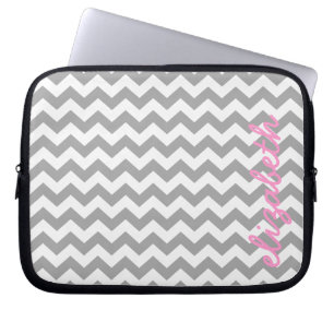 Grått och Rosa Chevrons med eget namn Laptop Sleeve
