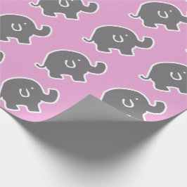 Grått och Rosa Elephant Baby Shower Wrapping Pappe Presentpapper