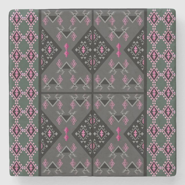Grått och Rosa Fåglar och druvor Kilim Mönster Stenunderlägg (Framsidan)