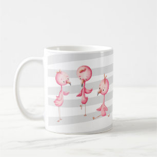 Grått och Rosa Flamingo Trio Illustrated Kaffemugg
