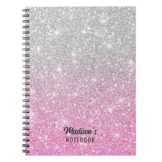 Grått och Rosa Glitter Anteckningsbok (Framsidan)