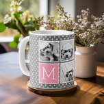 Grått och Rosa Instagram 5 Photo Collage Monogram Kaffemugg<br><div class="desc">Pastel and White Polka Dot Mönster - Använda fem fyrkantiga bilder för att skapa en unik och personlig gåva. Eller så kan du behålla hipstervalpen och göra ett trendig till keepy. Om du behöver justera bilder klickar du på verktyg för att anpassa ändringar.</div>