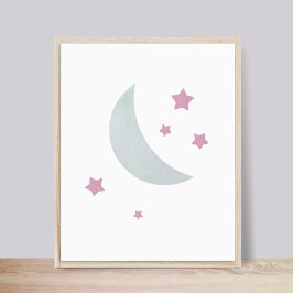 Grått och Rosa | Måne och Stars Nursery Poster