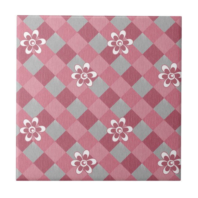 Grått och rosa med kamomill kakelplatta (Framsidan)