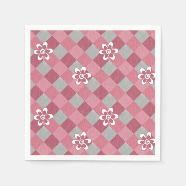 Grått och rosa med kamomill pappersservett (Framsidan)