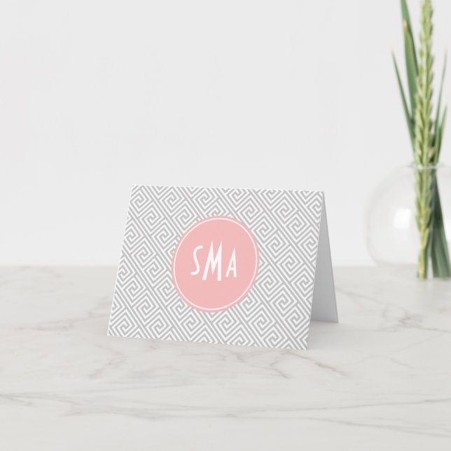 Grått och Rosa Monogram från Mönster i vid Greklan Anteckningskort (Framsida)