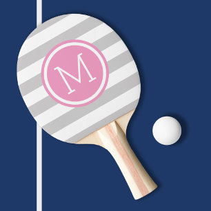 Grått och Rosa Preppy Rand Monogram Pingisracket