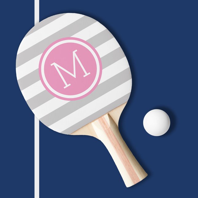 Grått och Rosa Preppy Rand Monogram Pingisracket (Skapare uppladdad)