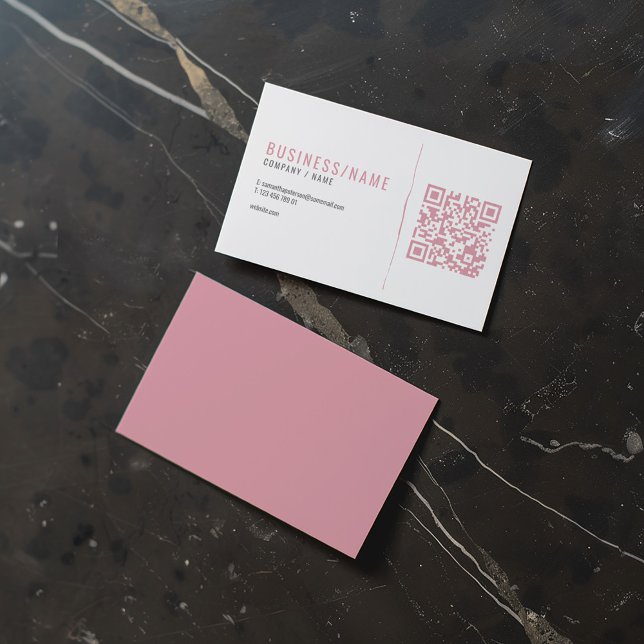 Grått och rosa QR-affärskort Visitkort (Grey and pink coloured QR code business card with space for your own QR code.)