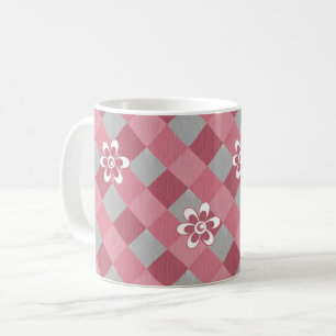Grått och rosa rutmönster med kamomillblommor kaffemugg