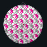 Grått och rosa yin yang mönster piltavla<br><div class="desc">Grått och rosa yin yang mönster på vit bakgrund</div>