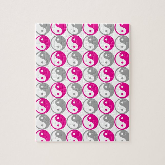 Grått och rosa yin yang mönster pussel (Vertikal)