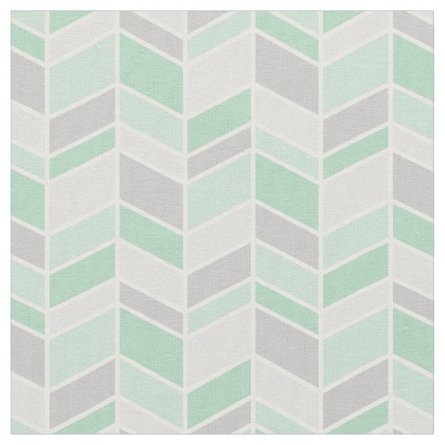 Grått och Seafoam Herringbone Chevron Tyg (Närbild)