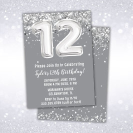 Grått och Silver 12:e födelsedag Inbjudningar