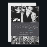 Grått och Silver Frohe Weihnachten Photo Julkort<br><div class="desc">Anpassa dessa vackra och moderna jul- och vinterprogram med dina familjefotor och personliga helgdagskort.</div>