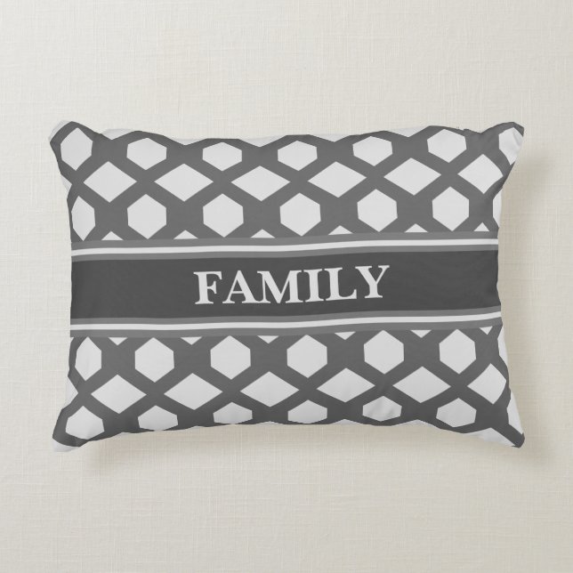 Grått och Silver Geometric Mönster Prydnadskudde (Framsidan)