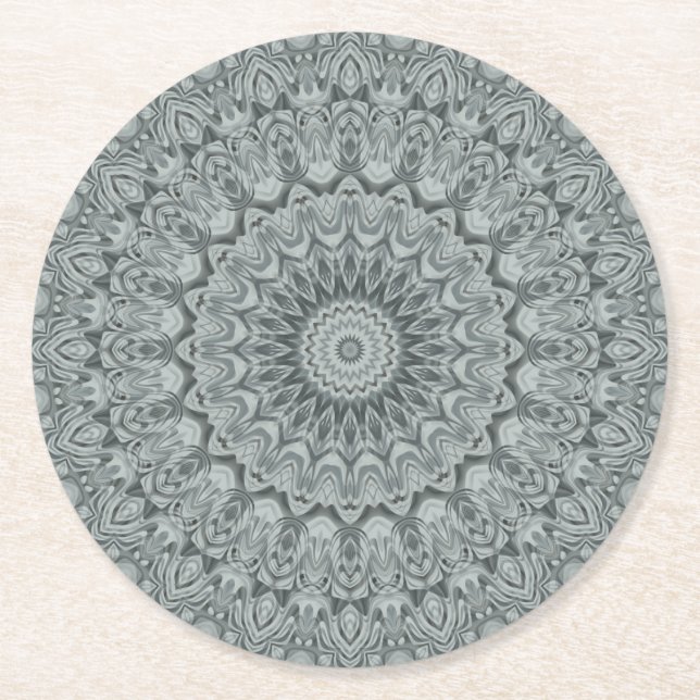 Grått och silver Mandala Mönsterdesign Underlägg Papper Rund (Framsidan)