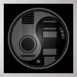 Grått och svart akustisk kricka Yin Yang Poster