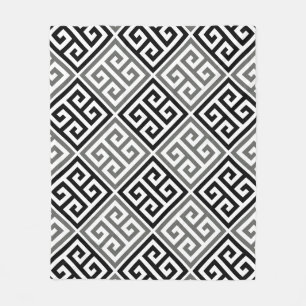 Grått och svart grekiska Nyckel Motif Fleecefilt