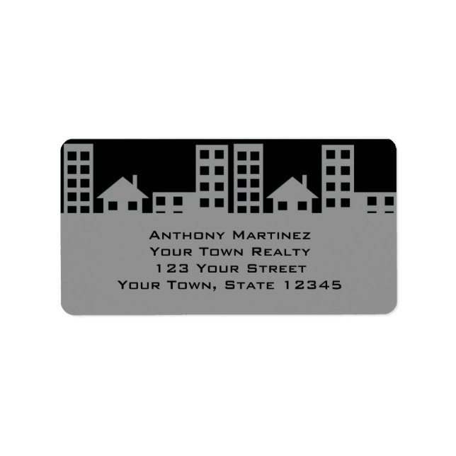 Grått och svart klocka adressetikett (Framsidan)