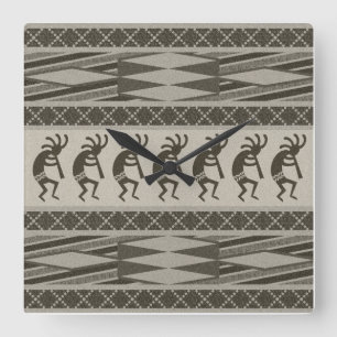 Grått och svart Kokopelli Aztec-design Fyrkantig Klocka