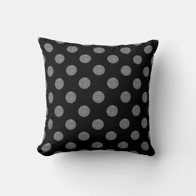 Grått och svart polka dots kudde (Framsida)
