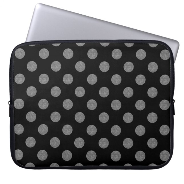 Grått och svart polka dots laptop sleeve (Framsidan)